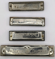 4 Vintage Harmonicas: Kostler (G), FR. Hotz (G), Bluesband (C), Thorens Swiss Harmonica (F)