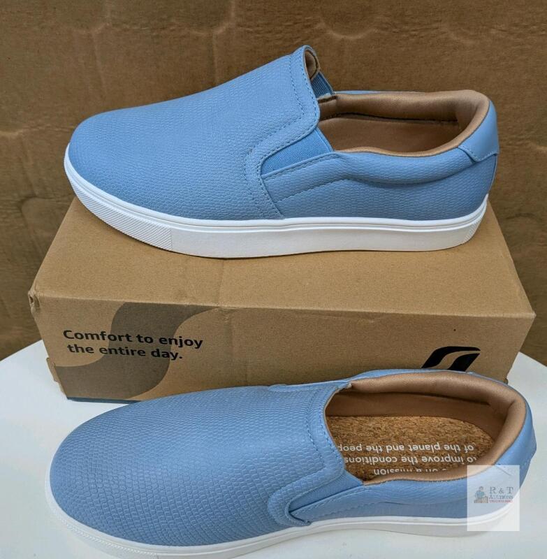 NEW STQ Women's Slip-On Sneakers, Size 8.5, Denim Blue, PU Upper, Rubber Sole