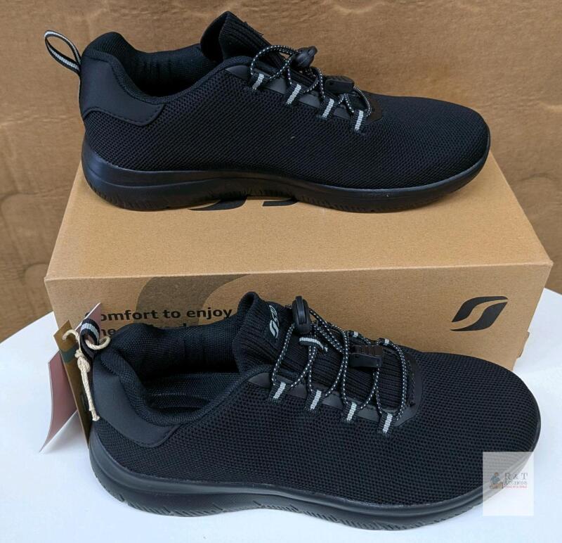 STQ Women's Athletic Sneakers, Size 7, All Black, Knit Upper, Bungee Laces, Model ST230301NEW