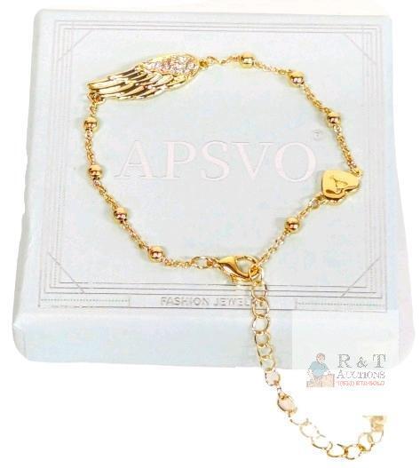 New Apsvo Angel Wing Initial "V" Bracelet, 8.25" Long