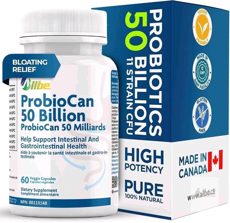 [exp 02/2028] New Allbe Probiotics for Men & Womens - 50 Billion CFU with 11 Strains, Lactobacillus, Acidophilus and L. Gasseri - Support Gut Health, Digestion, Weight Management and Bloating Relief - 60 Vegan Capsules, 1 Per Day
