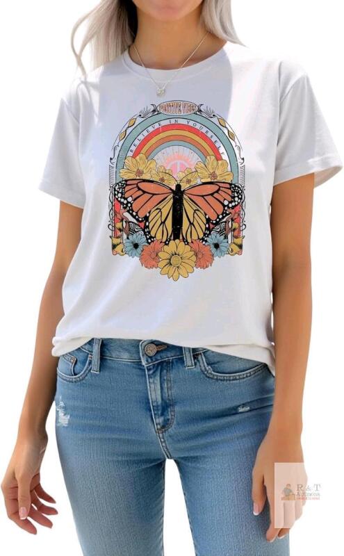 New Size MED Women's AiMgFUN Summer Graphic T-Shirts,Stylish Short Sleeve Tee, Trendy Printed Casual Top,Comfortable Everyday Wear