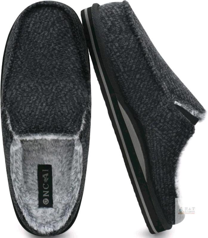 New Size 14 Men's ONCAI Clog Slippers with Arch Support Stripe Faux Fur Cotton-Blend High-Density Memory Foam Warm House Slippers Slip-on Indoor Outdoor Rubber Sole