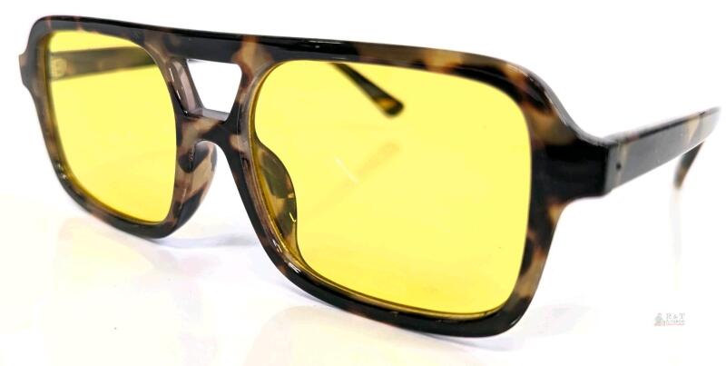 New Ljczka Trendy Hexagonal Aviator Sunglasses for Women, Yellow Lenses Thick Square Frame Double Bridge Sun Glasses