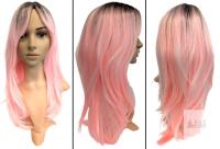 New 25" Long Layered Pink Wig With Bangs