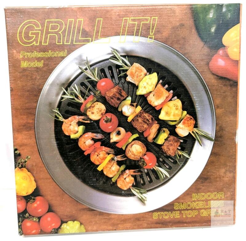 Vintage 1998 Grill It! Its's Delicious! Indoor Smokeless Stove Top Grill Professional Model, 12.75" Diameter