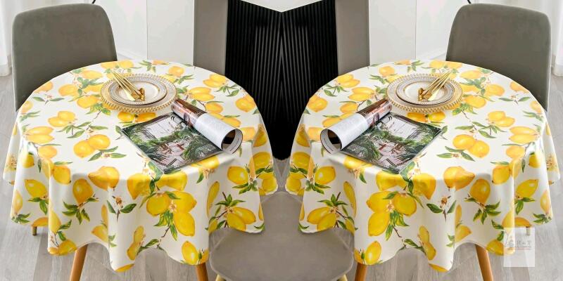 2 New 55" Round Summer Lemons Table Cloths, Spring and Summer Tablecloth Yellow Table Cover, Polyester Fabric Waterproof Stain-Resistant Table Cloth, for Kitchen Party Picnic Indoor Outdoor Use