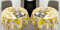 2 New 55" Round Summer Lemons Table Cloths, Spring and Summer Tablecloth Yellow Table Cover, Polyester Fabric Waterproof Stain-Resistant Table Cloth, for Kitchen Party Picnic Indoor Outdoor Use