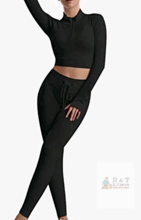 New - JN JANPRINT Womens Sz. Small Gym Set for Women 2 Piece Long Sleeve Workout Outfits Full Zip Cropped Top&Ribbed Leggings Set Running Yoga Clothes Suit
