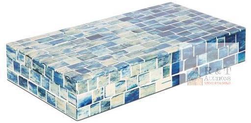 New Handicrafts Home Decorative Box Indigo Mosaic Resin & Bone Inlay 10" &times; 5" &times; 2"