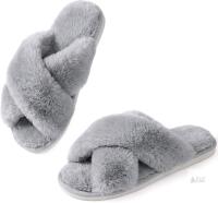 New Size 40-41 EU Women's Fuzzy Memory Foam Slippers - Ankis Cross Band Cozy Plush Home Slippers Fluffy Furry Open Toe House Shoes Indoor Outdoor Slide Slippers