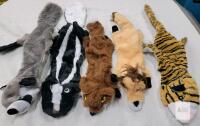 Five (5) New Animal Plush Squeaky Dog Toys . Measures 12" to 18" long