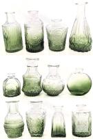 New 12pc Green Gradient Retro Glass Mini Bud Vases Up To 5.75" Tall