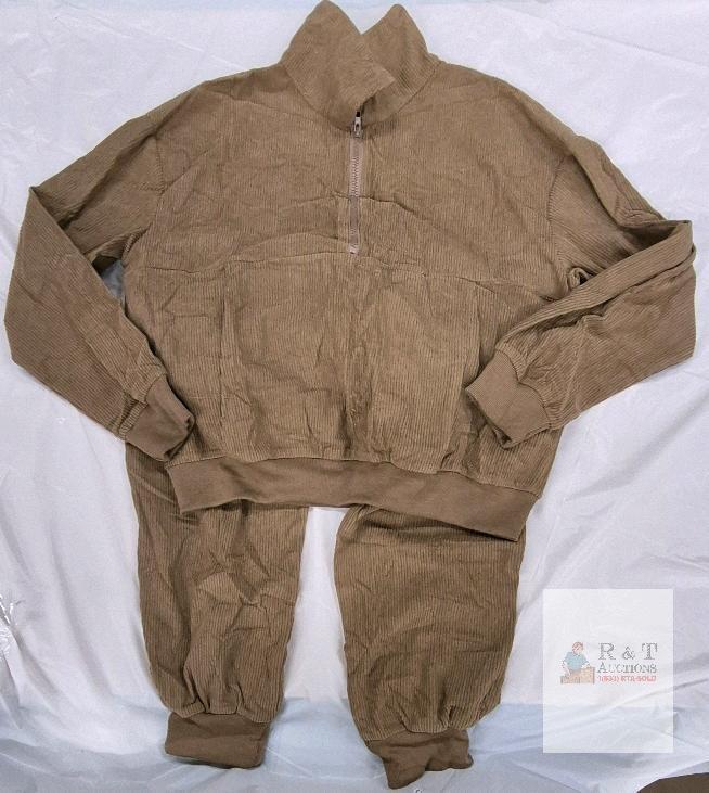 New sz Small Women's 2 Piece Sweater Set Long Sleeve Sweatshirt Pullover Zip Up Tops Jogging Pants Tracksuit Outfits Lounge Sets(Brown)