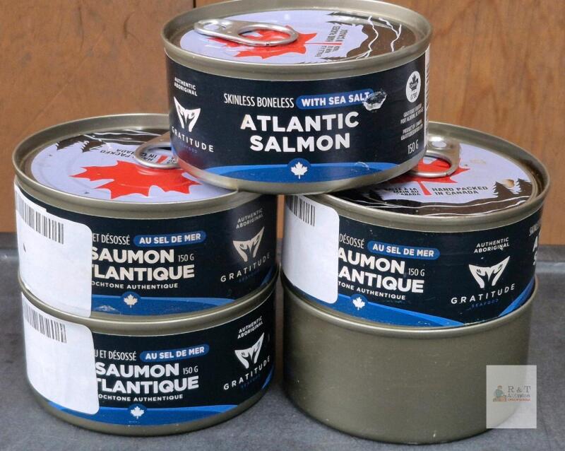 BB 2030 Gratitude Seafood Skinless Boneless Atlantic Salmon with Sea Salt, 5.3 oz (150g) Cans, Pack of 5
