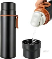 New Insulated Water Bottle-Stainless Steel Vacuum Coffee Cup with Handle,Flask Double Walled Sport Travel Mug with Leakproof Lid,Keep Hot & Cold 12 Hours BPA Free 15oz(Black)