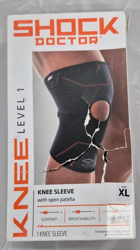 Shock Doctor 865 Knee Sleeve XL, Level 1, Open Patella, Compression Support, Black
