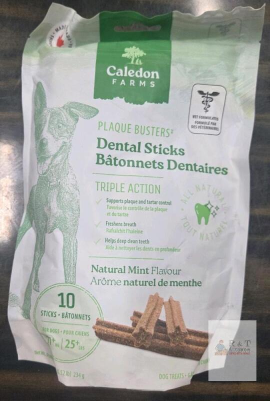bb 2028 Caledon Farms Dental Sticks Mint Flavour, 10 ct, For Dogs 25+ lbs, Vet-Formulated, 234g