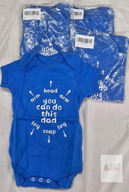 NEW Blue 12-18M Baby Bodysuit, "You Can Do This Dad" Print, Short Sleeve, 4-Pack, Snap Closure
