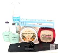 Personal Care and Cosmetics Lot &ndash; L'Oreal Powder, Annabelle Setting Mist, MySweetSmile, Nail Kit
