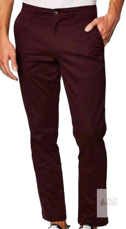 35W&times;32L - Men's Burgundy Stretch Khaki Pants