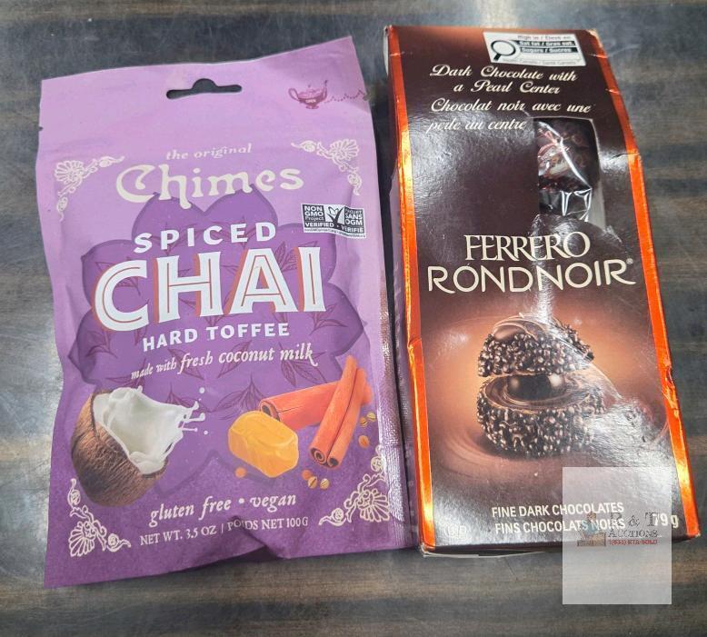 Chimes Spiced Chai Hard Toffee 100g & Ferrero Rondnoir Fine Dark Chocolates 79g, Unopened Packs, 2026-2027 Expiry