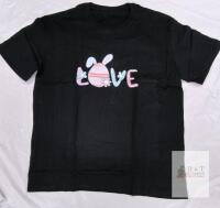 NEW XL Black Happy Easter Graphic T-Shirt 100% Cotton Bunny LOVE Crew Neck Short Sleeve
