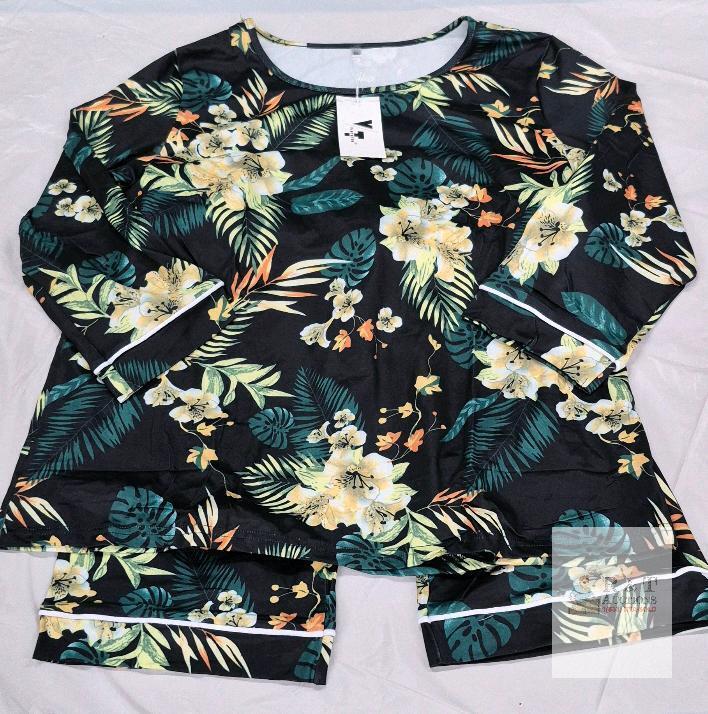 NEW Vintatre Women's XL Black Floral Long Sleeve Pajama Set