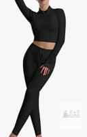New - JN JANPRINT Womens Sz. Small Gym Set for Women 2 Piece Long Sleeve Workout Outfits Full Zip Cropped Top&Ribbed Leggings Set Running Yoga Clothes Suit