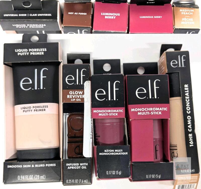 e.l.f. Face Primer, Lip Oil, Multi-Sticks, 16HR Concealer, Universal Sheer, Hot As Fudge, Luminous Berry Note: Online returns. Volumes may be lower than listed