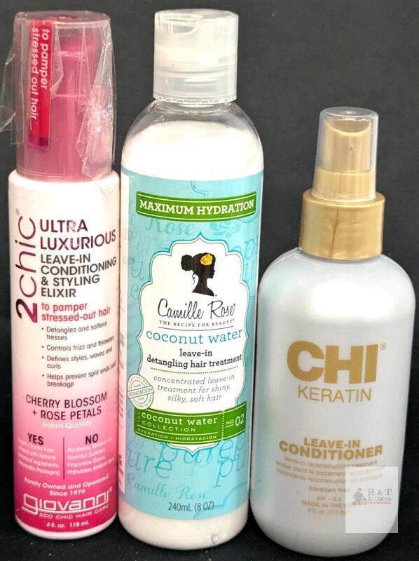 Giovanni, Camille Rose, CHI Leave-In Conditioner Lot &ndash; 4oz, 8oz, 6oz, Vegan, Paraben-Free, USA Note: Online returns. Volumes may be lower than listed