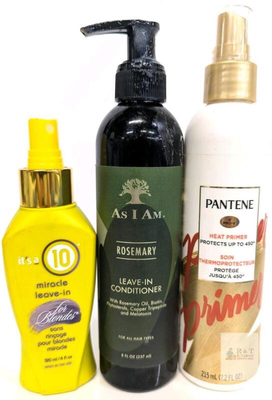 It's a 10 Miracle Leave-In for Blondes 4oz, As I Am Rosemary Leave-In 8oz, Pantene Heat Primer 7.2oz Note: Online returns. Volumes may be lower than listed