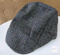 new Grey Herringbone Wool Blend Flat Cap, Ivy Newsboy Style, Classic Tweed Pattern, Fitted, Size M Est.