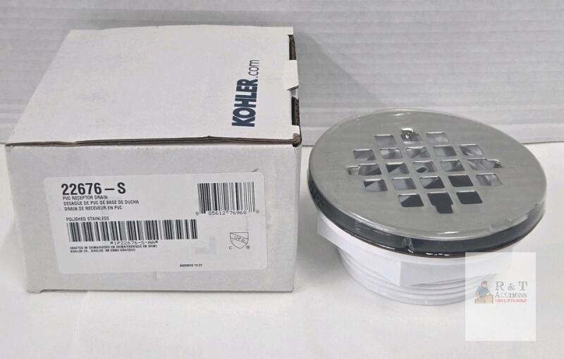 NEW Kohler 22676-S PVC Shower Drain, Polished Stainless Steel Grate, 3-3/16" Diameter