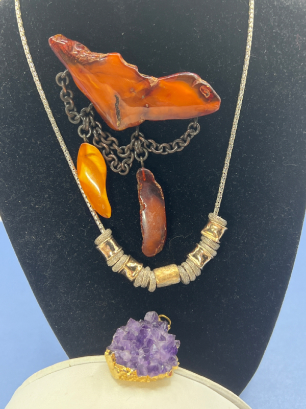 Magnolia 925 Necklace Amethyst Pendant Amber Brooch