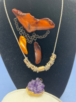 Magnolia 925 Necklace Amethyst Pendant Amber Brooch