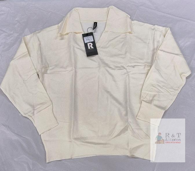 NEW LARGE PrinStory 6030# Ivory Knit Pullover Sweater,