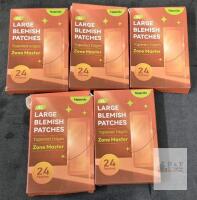 Naterido XL Large Blemish Patches, 24 Per Box, 5 Boxes, Tapered Edges, Exp 2028, Hydrocolloid