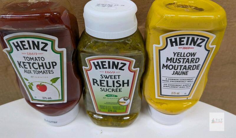 Heinz Tomato Ketchup, Sweet Relish, and Yellow Mustard &ndash; 375 mL Each