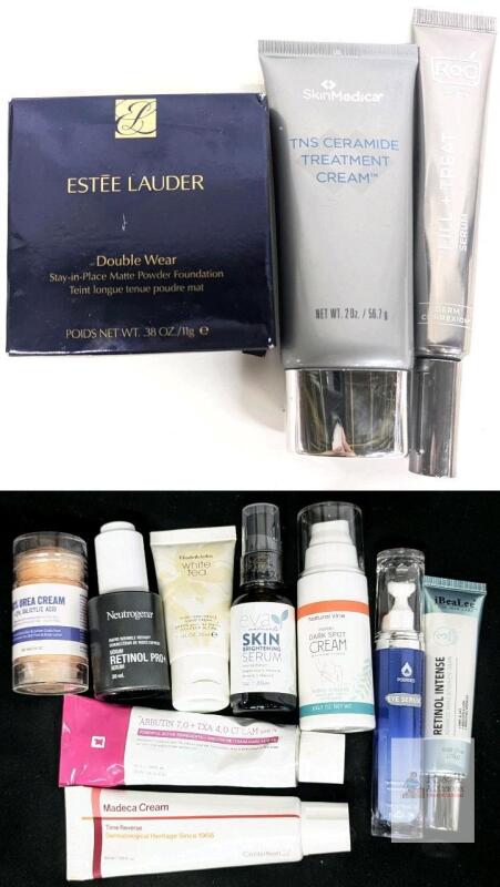 Estee Lauder 1C1 Cool Bone Powder Foundation, Elizabeth Arden White Tea Hand Cream, Neutrogena, RoC Derm Correxion Fill + Treat , Assorted Creams & Serums ++