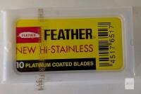 Feather New Hi-Stainless Double Edge Razor Blades, 10-Pack, Platinum Coated, Made in Japan