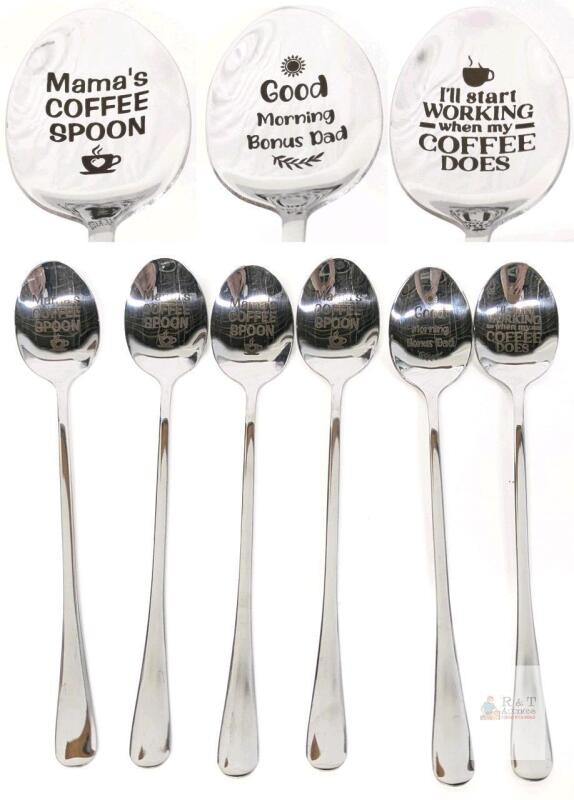 6 New Novelty Coffee Spoons in 3 Designs, 7.5" Long