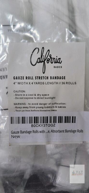 NEW BULK LOT California Basics Gauze Roll Stretch Bandage, 4" x 4 yd, 180 Rolls, Bulk Medical Cotton Gauze