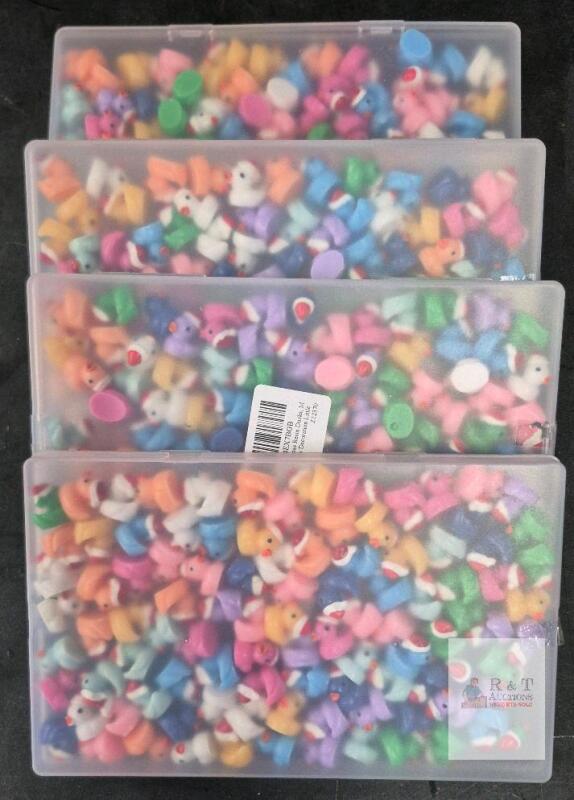 4 NEW 100pcs Mini Christmas Resin Ducks, Assorted Colors, Craft Ornaments in Plastic Storage Box