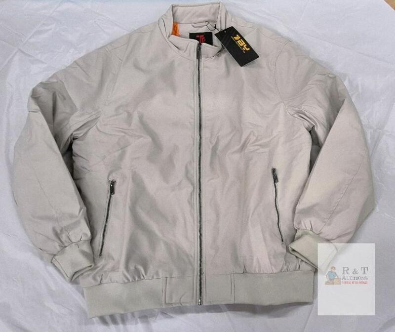 New with Tags Men's Bomber Jacket, Size M/XL Light Beige, Zipper Pockets,
