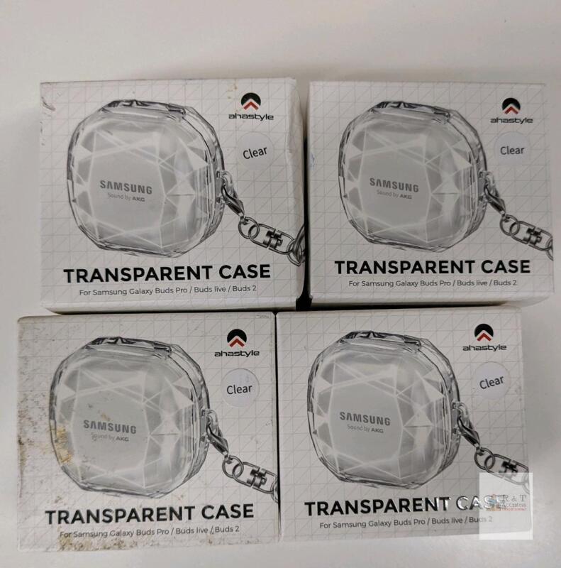 4 NEW Ahastyle Premium Transparent Case for Samsung Galaxy Buds Pro, Buds Live, Buds 2 with Carabiner