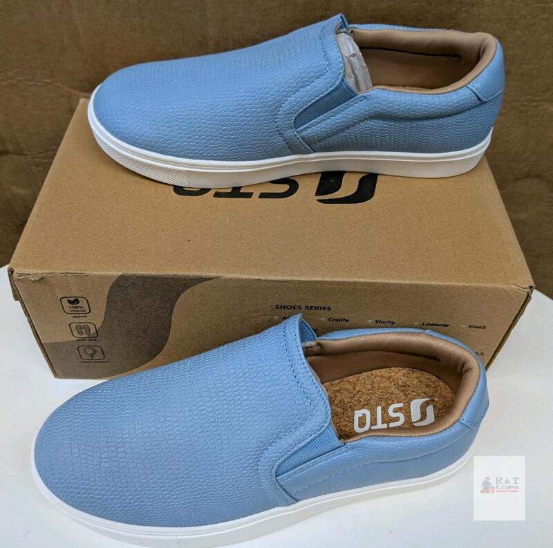 NEW STQ Women's Slip-On Sneakers, Model ST220815NEW, Size 6, Denim Blue, Canvas Upper, Rubber Outsole