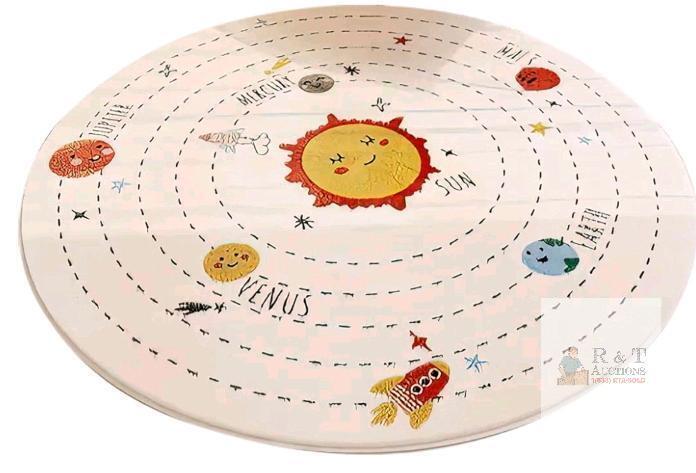 New Solar System Round Area Rug, Cartoon Kids Play Rugs, Soft Plush Educational Circle Area Rug, Non-Slip Children's Room Carpet for Bedroom Living Room Kids Playroom (40 inch, Beige Solar System)