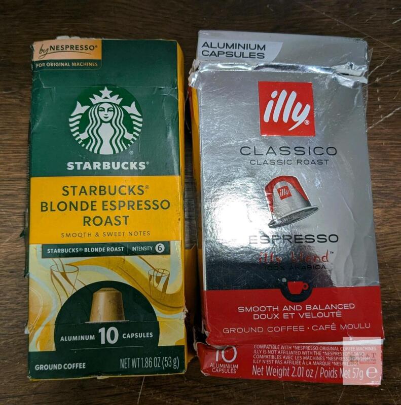 Starbucks Blonde Espresso & Illy Classico Nespresso Capsules, 10 Count Each, Aluminum, Arabica