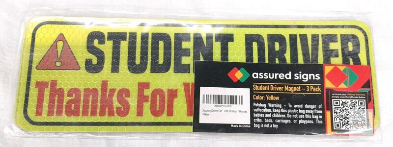 Assured Signs Student Driver Magnet 3-Pack, Reflective Yellow, 9.72" x 3.24"